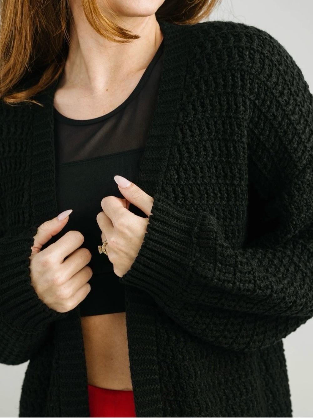 ZYIA Chunky Textured Knit Black Petra Cardigan Billowy Sleeves Women’s Size XS